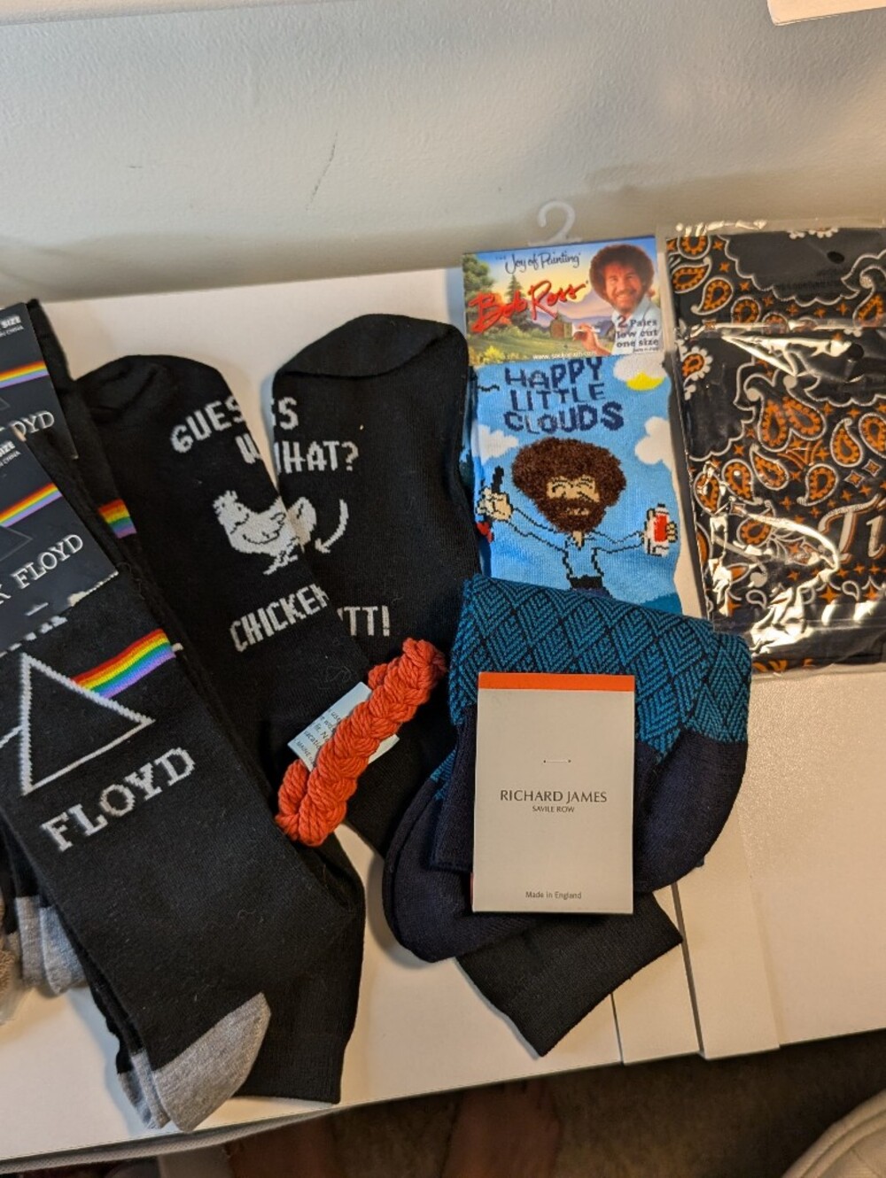 Men's Novelty Sock & Accessory Bundle Bob Ross Pink Floyd Tito's